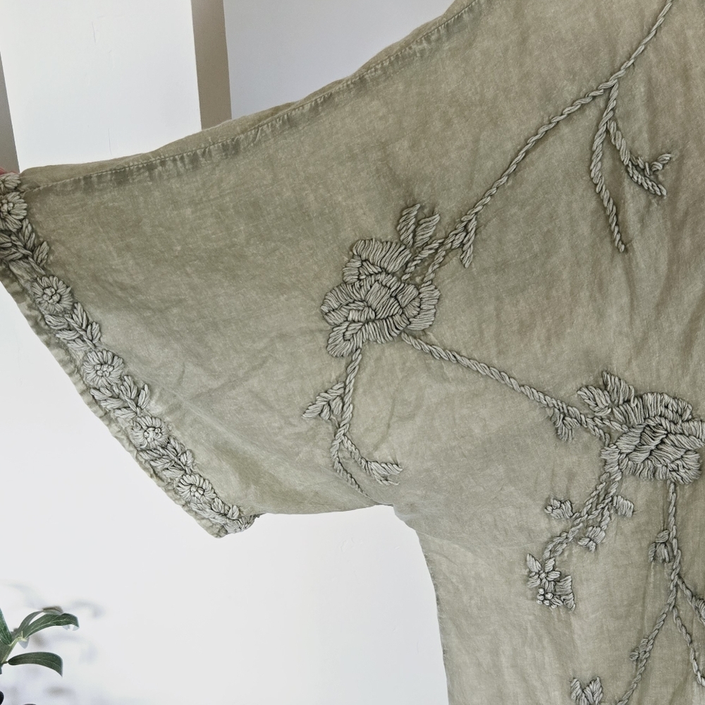 🏷️Anthropologie KYLA SEO Handmade Cool Sage Misha Embroidered Boho Chic 0-2X - Picture 5 of 12